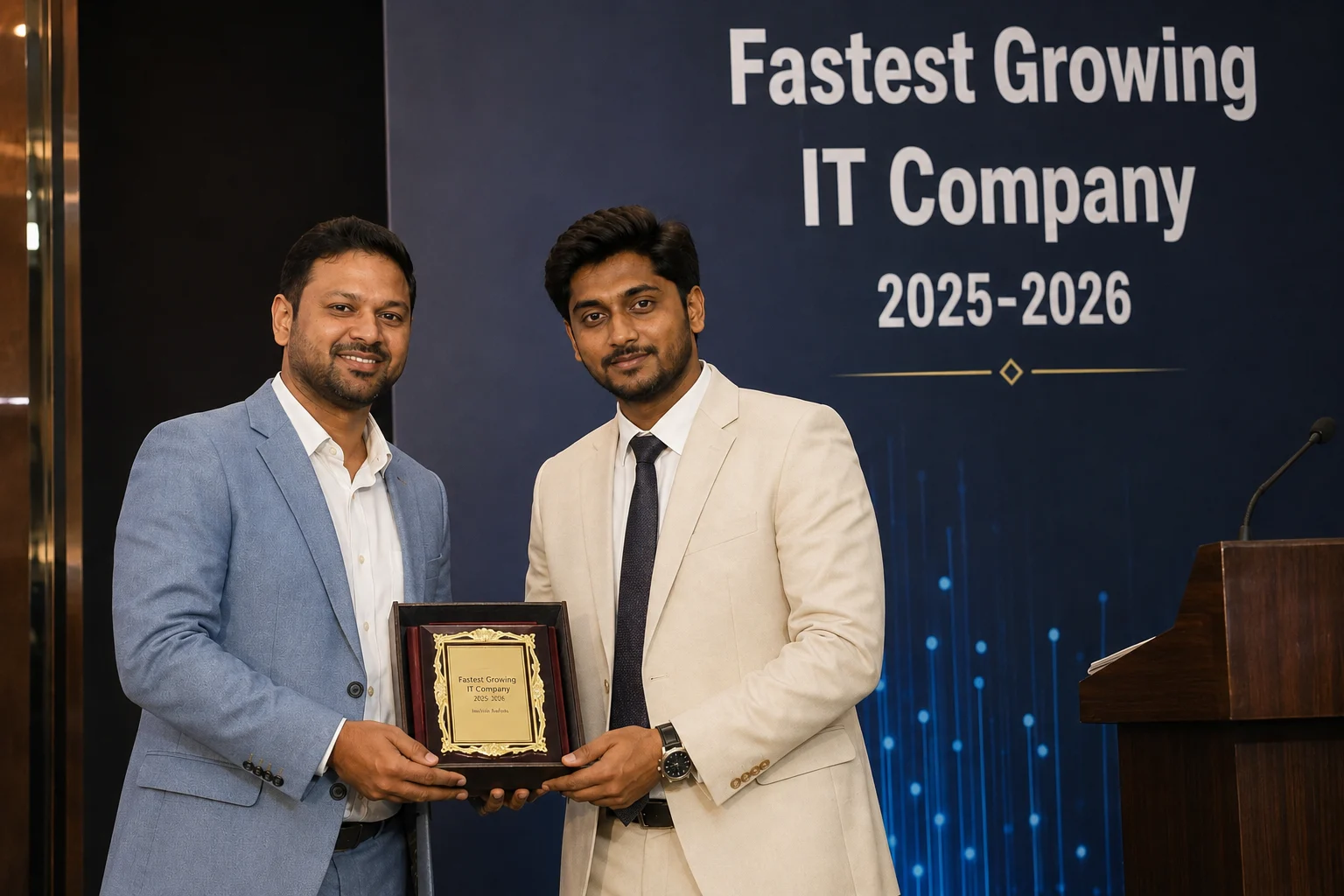 Arjun Mehta receiving the Fastest Growing IT Company 2025-2026 award