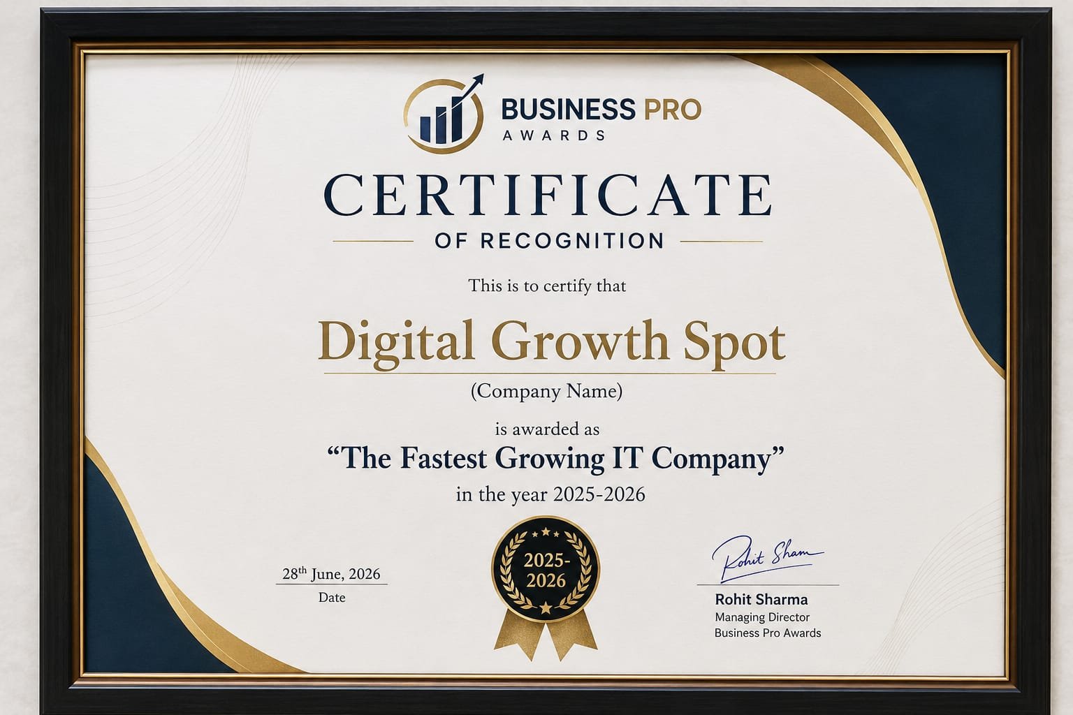 Arjun Mehta receiving the Fastest Growing IT Company 2025-2026 award